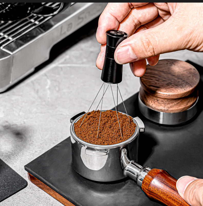 PG-0149 Magnetic Coffee Stirrer 6 Prong Espresso Distribution Tool with 16 Extra Needles for Espresso Stirrer Coffee Stirring Tool with Stand for Barista Espresso Accessories