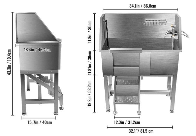 PG-0470   Pet grooming bathtub portable 34 inch stainless steel 304 pet wash station dog spa shower bath tub bathtub