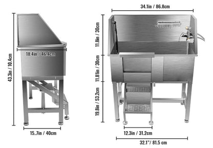 PG-0470   Pet grooming bathtub portable 34 inch stainless steel 304 pet wash station dog spa shower bath tub bathtub