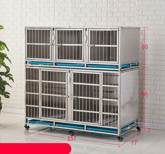 PG-0397   157  Two layers & Five Rooms Veterinary Stainless Steel Dog Kennel Cages Equipment Animal Cages