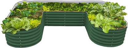 PG-0251  17" Tall U-Shape Raised Garden Bed Metal Raised Planter Bed for Vegetables Flowers Ground Planter Box