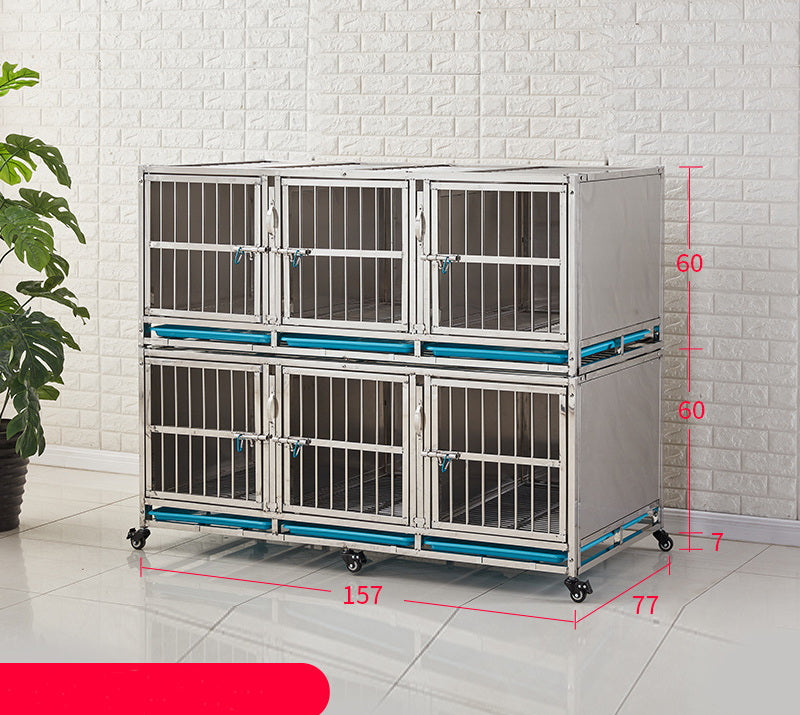 PG-0398   157  Two layers & Six Rooms Veterinary Stainless Steel Dog Kennel Cages Equipment Animal Cages