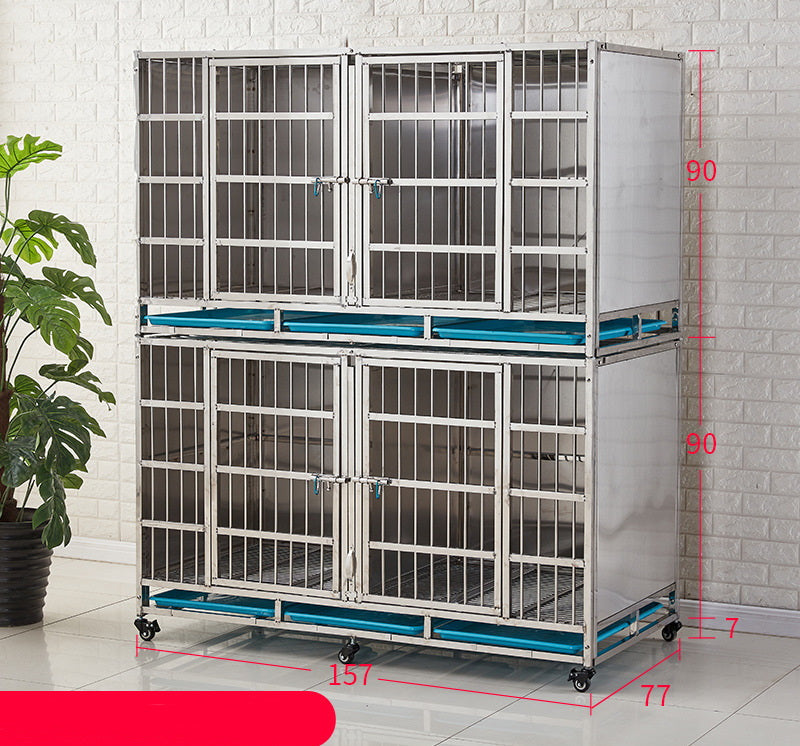 PG-0399   157  Two layers & Four Rooms Veterinary Stainless Steel Dog Kennel Cages Equipment Animal Cages