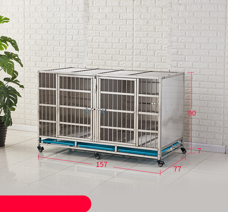 PG-0400   157  Single layer & Two Rooms Veterinary Stainless Steel Dog Kennel Cages Equipment Animal Cages