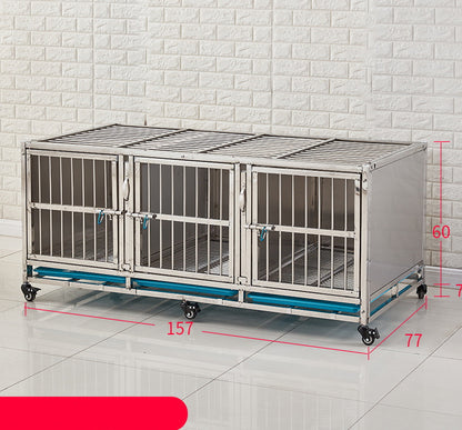 PG-0401   157  Single layer & Three Rooms Veterinary Stainless Steel Dog Kennel Cages Equipment Animal Cages