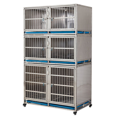 PG-0405   125  Two layers & Four Rooms Veterinary Stainless Steel Dog Kennel Cages Equipment Animal Cages