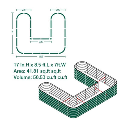 PG-0251 17 "de altura em forma de u cama de jardim elevada cama de plantador de metal para vegetais flores caixa de plantador de chão 