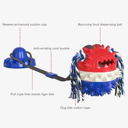 Dog Chewing Toys Teething Ball Toys Drawstring Double Suction Cup Pull Ball Toys Food Dispensing Teeth Cleaning Pet Interactive Educational Toys