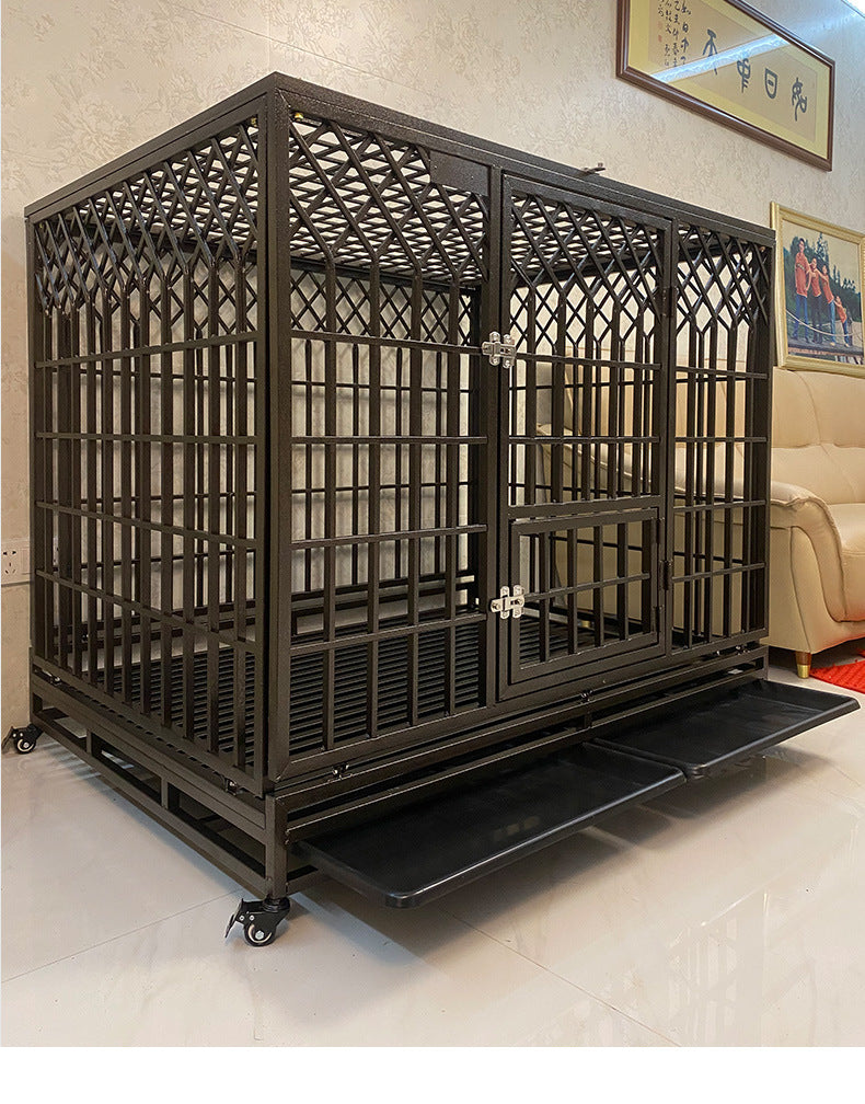 PG-0472  Dog cage With feeding door Series Large dog folding small dog square kennel with toilet indoor pet cage