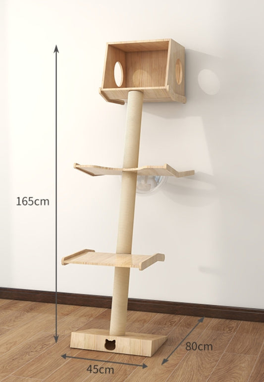 PG-0475 Estrutura de escalada inclinada para gatos de três níveis com gatil Móveis de parede para gatos Escalada para gatos em ambientes internos ativos com cama de gato Rede Poleiro de escalada para janela ou parede 