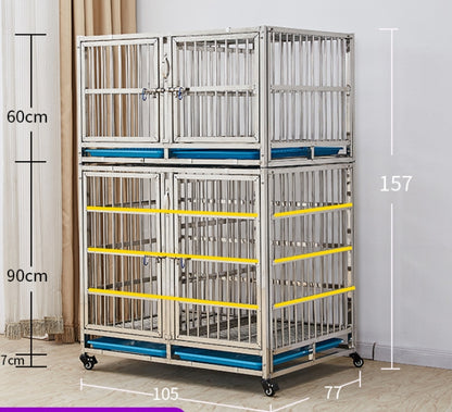 PG-0433   105A  Two layers & Four Rooms Veterinary Stainless Steel Dog Kennel Cages Equipment Animal Cages