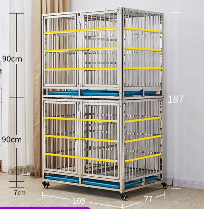 PG-0434   105B  Two layers & Four Rooms Veterinary Stainless Steel Dog Kennel Cages Equipment Animal Cages