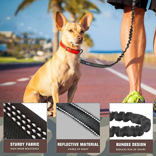 PG-0201 Trela ​​para cães grandes, corda tática resistente para cães com alça de controle Cinto de segurança para carro Fios altamente refletivos, trela retrátil para cães com elástico para treinamento 