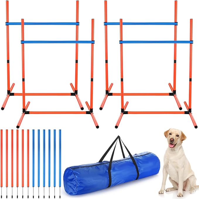 PG-0498 Equipamento de agilidade para cães com barras de salto de altura ajustável e bolsa de transporte