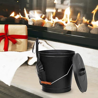 PG-0214  Ash Bucket with Lid and Shovel 5.15 Gallon Large Galvanized Metal Coal and Hot Ash Pail for Fireplace