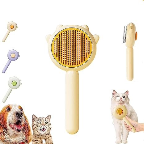 Pet Hair Cleaner Brush, Cat Grooming Brush with Release Button, Cat Brush for Shedding Long or Short Hair Cats Dogs Pet Massage Brushes, Self Cleaning Slicker Comb