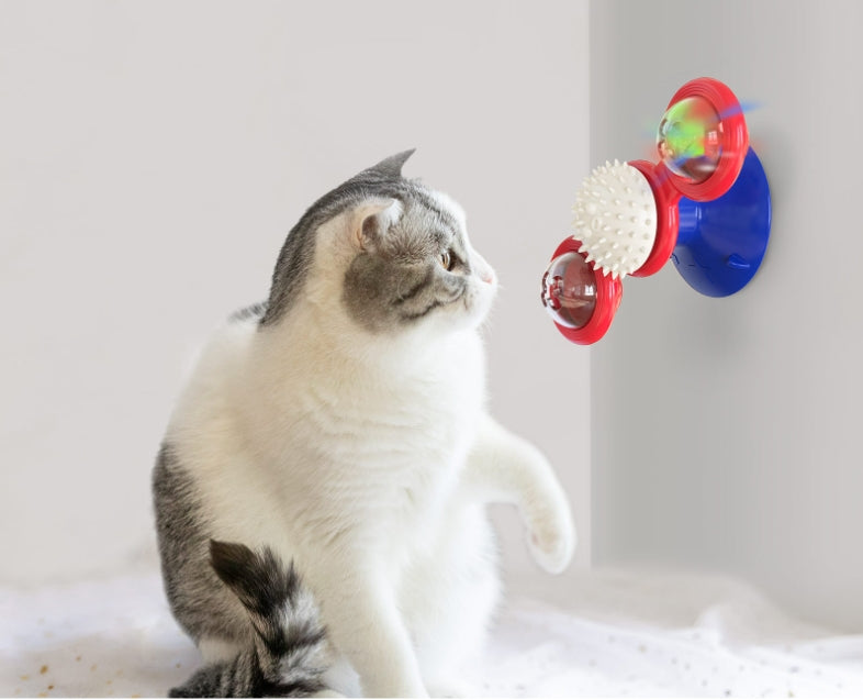 Windmill Cat Toys for Indoor Cats, Interactive Chew Toys with Catnip, Toothbrush Funny Kitten Toys Cats Hair Brush Turntable Massage Scratching Tickle Toy with Suction Cup