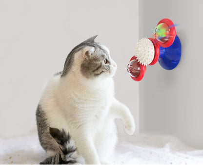 Windmill Cat Toys for Indoor Cats, Interactive Chew Toys with Catnip, Toothbrush Funny Kitten Toys Cats Hair Brush Turntable Massage Scratching Tickle Toy with Suction Cup