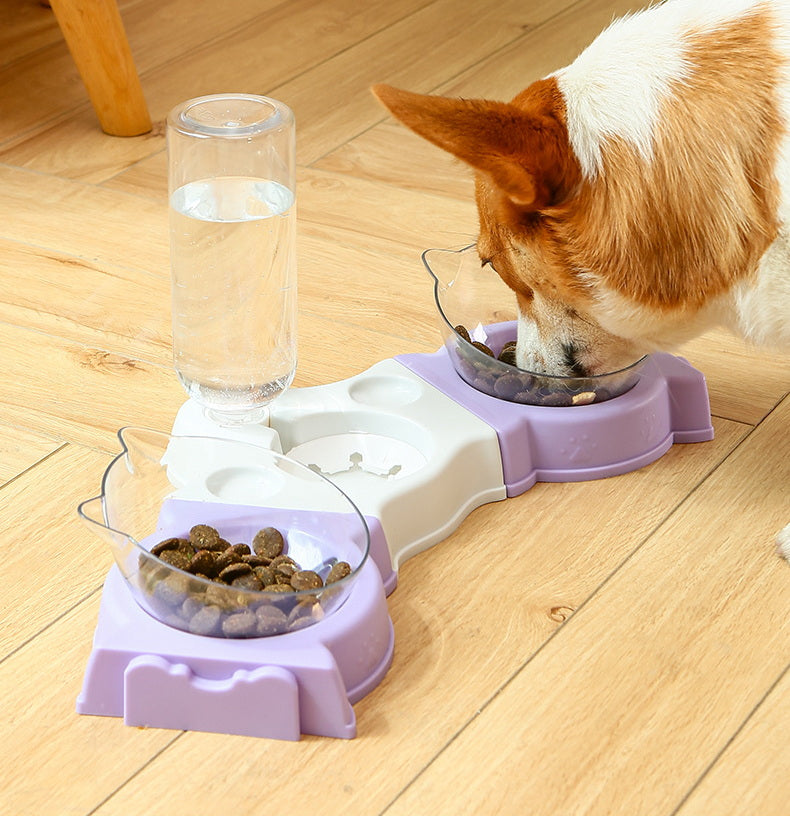 PG-0335    Splice with drinking bottle Double bowl multi-functional pet bowl wet mouth dog automatic water feeder dog rice bowl