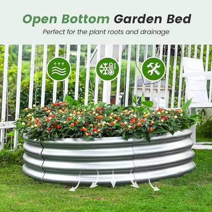 PG-0227  Garden Bed Kit   8 inch Round Metal Planter Box for Vegetables, Rubber Strip Edging and Weed Barrier Included