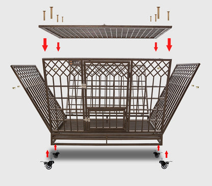 PG-0472  Dog cage With feeding door Series Large dog folding small dog square kennel with toilet indoor pet cage