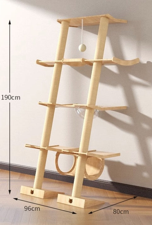 PG-0477 Estrutura de escalada dupla para gatos inclinada de quatro níveis Mobília de parede para gatos Escalada para gatos em ambientes internos ativos com cama de gato Rede Poleiro de escalada para janela ou parede 