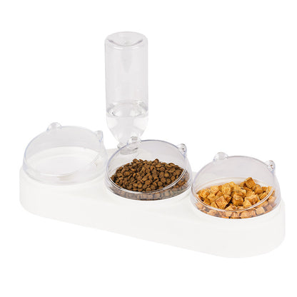 PG-0337    Splice with drinking bottle Double bowl multi-functional pet bowl wet mouth dog automatic water feeder dog rice bowl