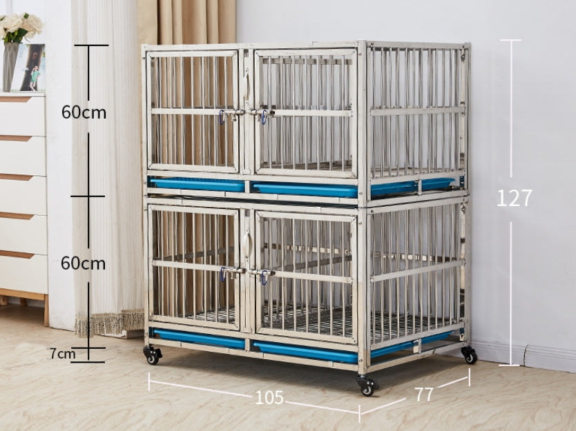 PG-0435   105C  double-deck & Four Rooms Veterinary Stainless Steel Dog Kennel Cages Equipment Animal Cages