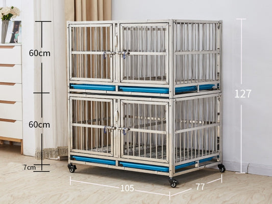 PG-0435   105C  double-deck & Four Rooms Veterinary Stainless Steel Dog Kennel Cages Equipment Animal Cages