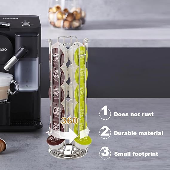 PG-0171 Suporte para cápsulas de café Organizador de armazenamento compatível com cápsulas Dolce Gusto, carrossel de cápsulas de café, comporta 24 cápsulas 