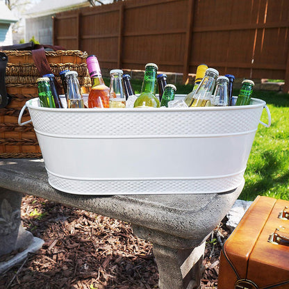 PG-0220  Stainless-Steel Oval Ice Bucket & Drink Cooler for Parties, Hammered Stainless Steel Finish Ice Tub, Sealed to be Leak-Resistant & Rust-Proof with Handles