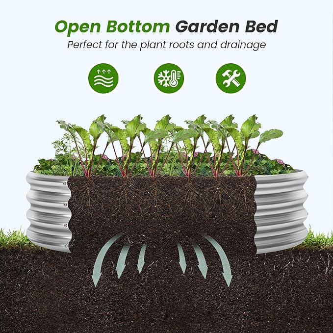 PG-0227  Garden Bed Kit   8 inch Round Metal Planter Box for Vegetables, Rubber Strip Edging and Weed Barrier Included